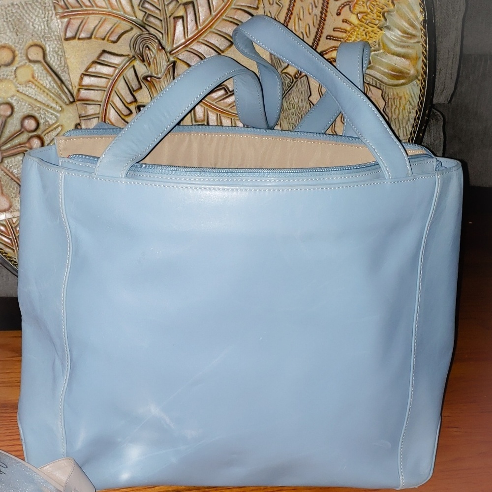 Light blue Leather tote bag